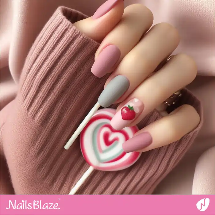 Matte Heart Candy Accent Nails Design for Love Day | Valentine Nails - NB2294